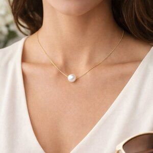 NWT Belle de Mer 7mm Freshwater Pearl Slide Necklace Gold Over Sterling 16”+2”